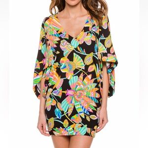 Trina Turk Tahitian Floral Stretch Jersey Cover Up Tunic Dress Large tropical